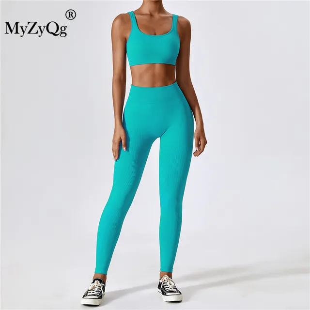 MyZyQg Women Running Seamless Sports Set Yoga Two-piece Suit Pilate Jogging Bra Leggings Gym Fitness Workout Tops Pants