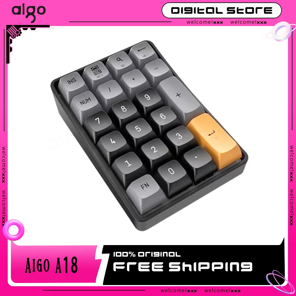 Aigo A18 Number Keypad 2 Mode Mini Portable Pad 22keys Wireless Custom Keyboards 2.4g Yellow Switch For Laptop Numeric Keypads