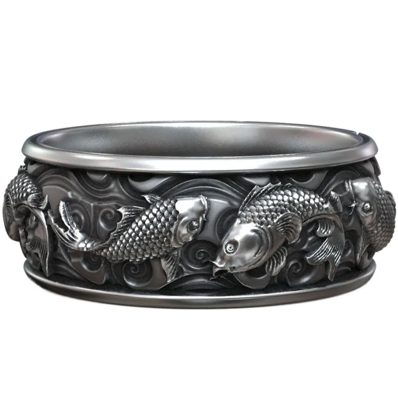 10.5g Carp Koi Fish Japanese Traditional Ornament Band Gold Rings  Customized 925 Solid Sterling Silver Many Sizes 7-13 10 5g carp koi fish japanese traditional ornament band gold ring customized 925 solid sterling silver ring many sizes 7 13