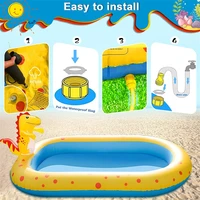 Piscine gonflable pour enfants, adorable piscine pour enfants en forme de dinosaure, 3-en-1, aire de jeux aquatique pour la cour, jouets aquatiques d'extérieur pour tout-petits 6
