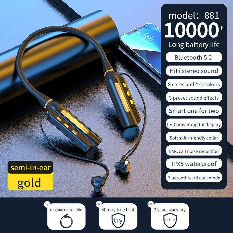 10000 mAh 10000 Saat Oynatma Kablosuz Bluetooth Kulaklık Manyetik Spor Koşu Kulaklık Boyun Bandı Spor Kulaklık Gürültü Azaltma