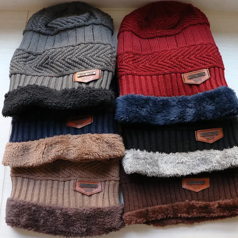 Winter Hat Autumn and winter men's warm hat wool fleece-lined knitted ear protection hat cycling ear protection pullover