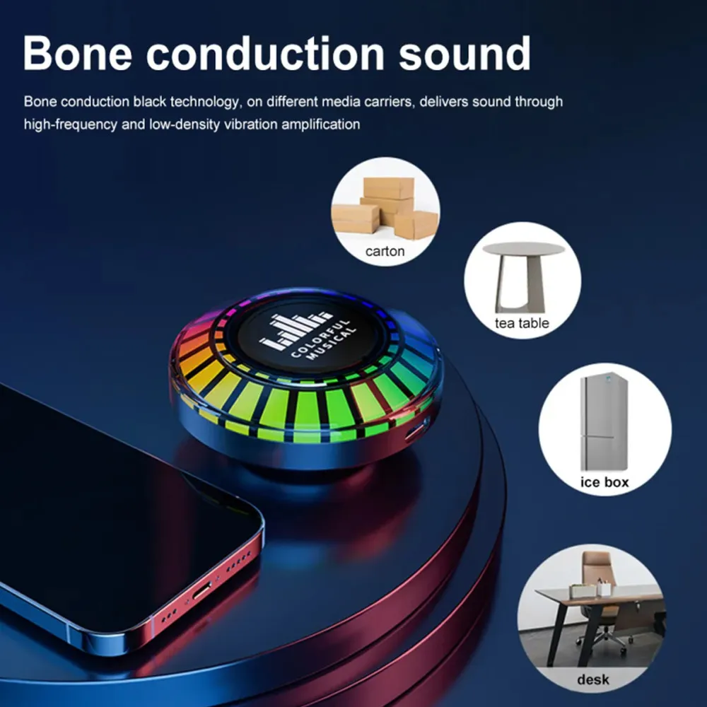 

F8 Bone Conduction Bluetooth Speaker Mini Sound Box RGB Hifi Stereo Wireless Speaker LED Atmosphere Light Pickup Rhythm Lamp