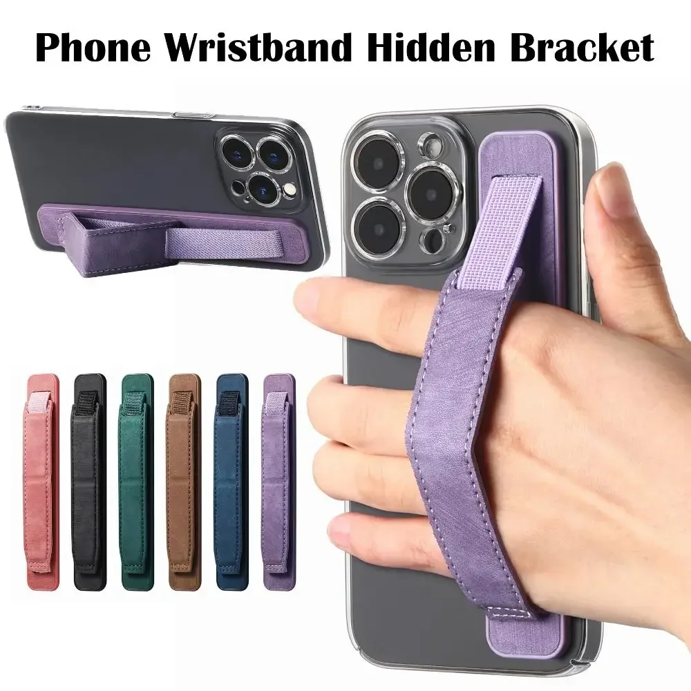 Stylish PU Leather Wristband Phone Grip & Telescopic Holder