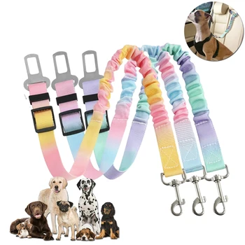 Dog Seat Belt Adjustable Dog Car Seatbelts for Vehicle Nylon Pet Safety Seat Belt with Elastic Bungee Buffer Durable Car Harness
