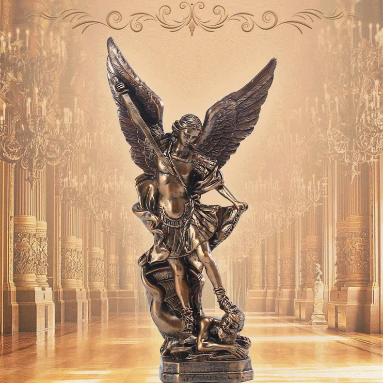 Saint Michael Statue Resin Angel Sculpture Decoration Michael Archangel Defeated Lucifer Tramples Demon Figurine