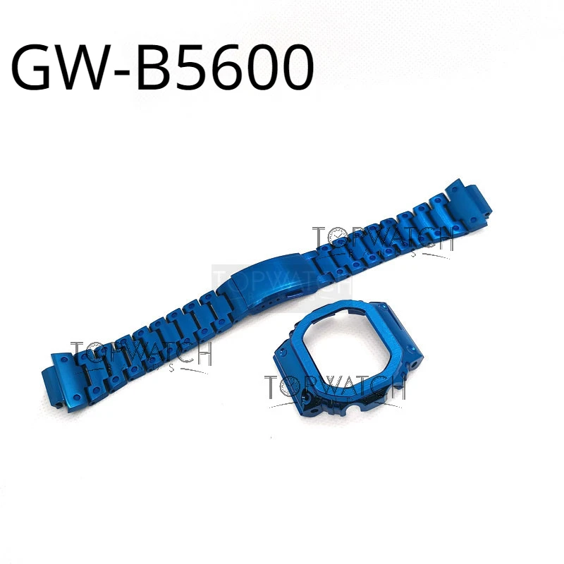

DW5600 Blue Stainless Steel Strap Watch Case Accessories DW5000 DW5030 DW5035 Metal Bracelet Outdoor Sports Bezel Watchbands