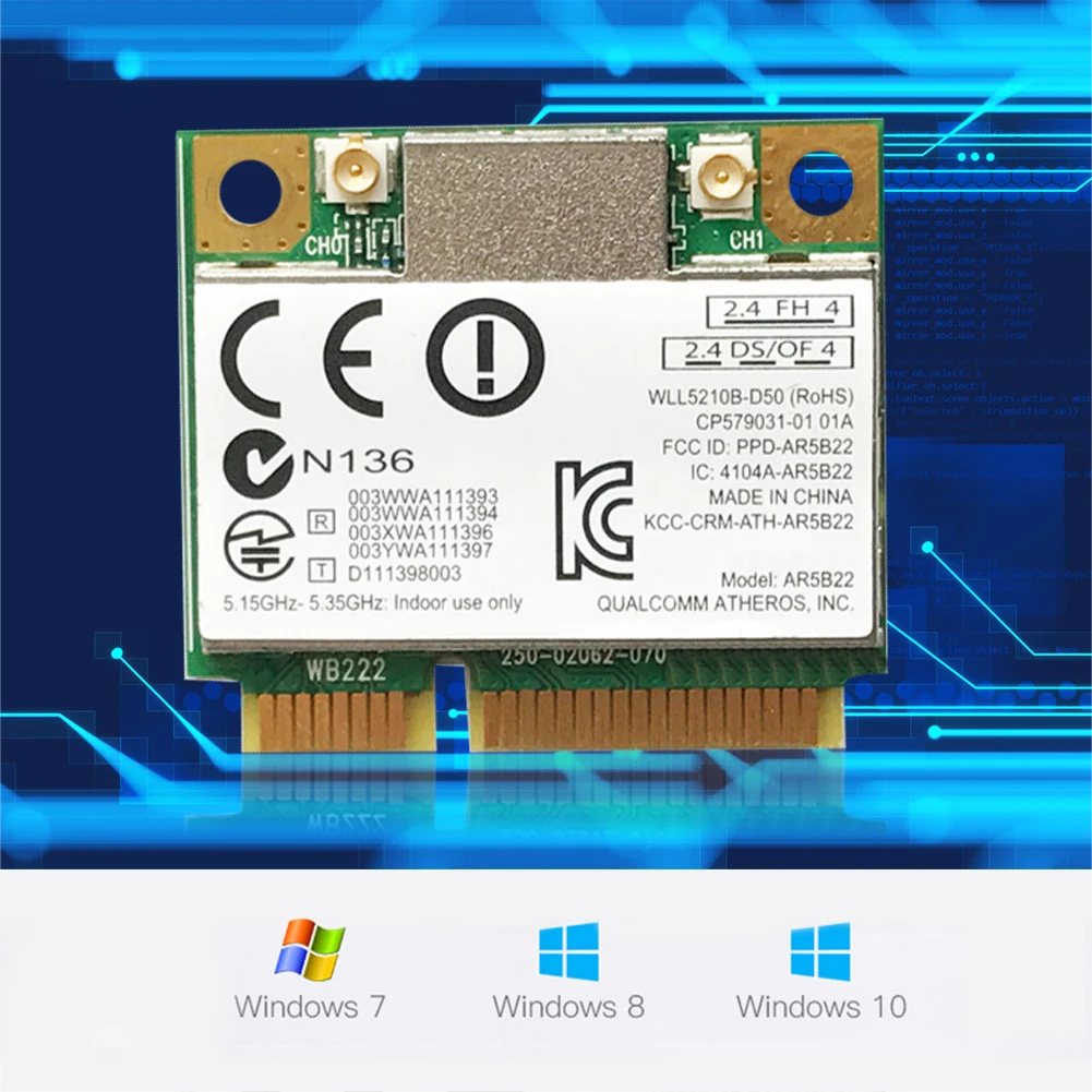 미니 PCI-E 무선 어댑터, 듀얼 밴드 블루투스 호환 4.0 와이파이 동글, 2.4G, 5G, 300Mbps