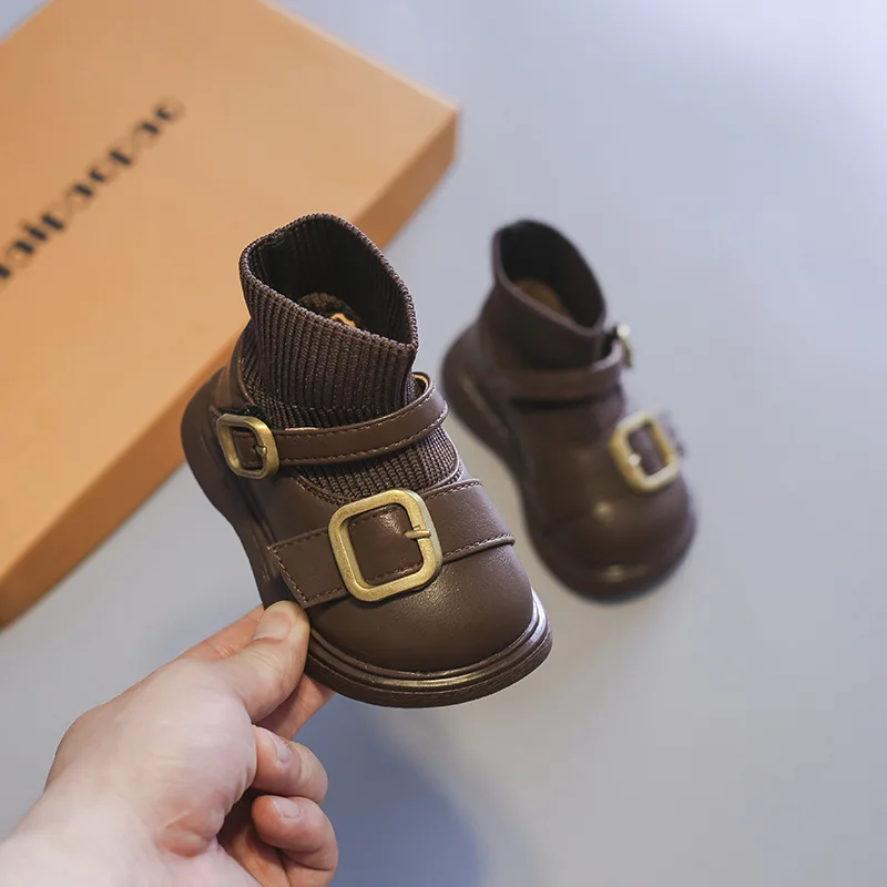 2022 Autumn Winter Baby Girls Boots Kids  Boots Infant Toddler Shoes Soft Bottom Outdoor Children Casual Knitted Boots