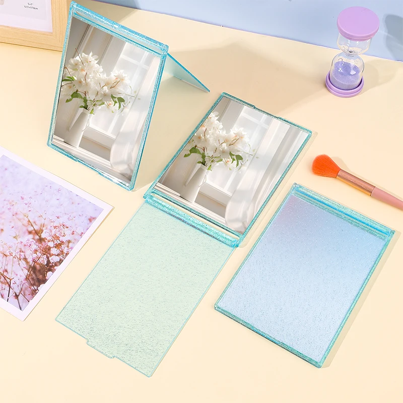 밝은 크리스탈 쉘 접이식 메이크업 거울, 3 가지 색상 가능, 스팽글 디자인, 고화질 디스플레이, 여성 메이크업용