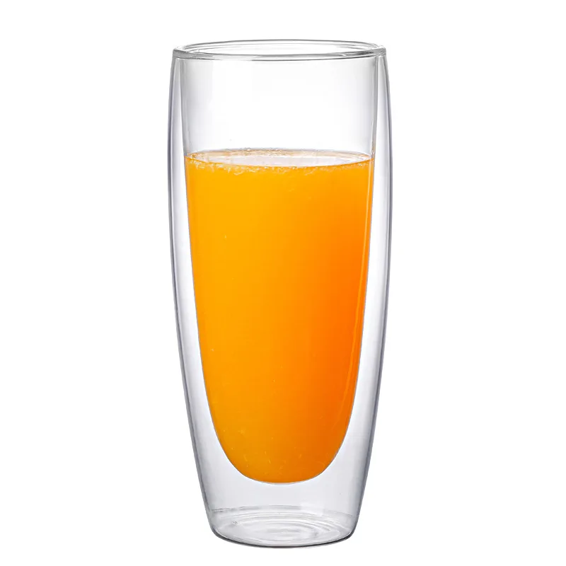 이중벽 유리 커피 우유 컵, 차가운 음료 주스 맥주 물병, 가정용 바 창의적인 음료 용기, 600ml 대용량