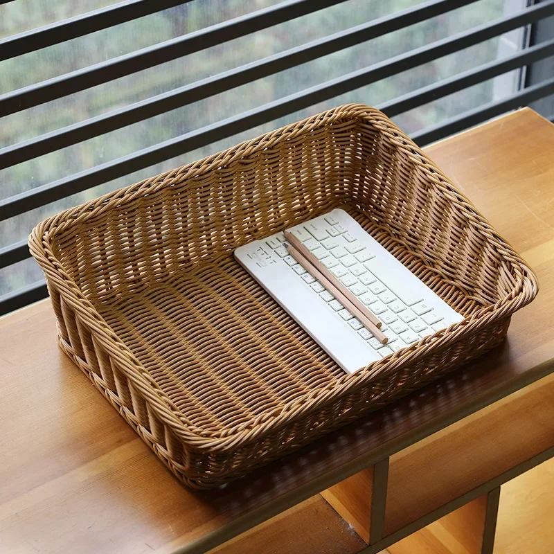 Rectangular Rattan Serving Tray Wicker Woven Basket Bathroom Tray Woven Bread Baskets With Handles Storage Basket For Parties 4