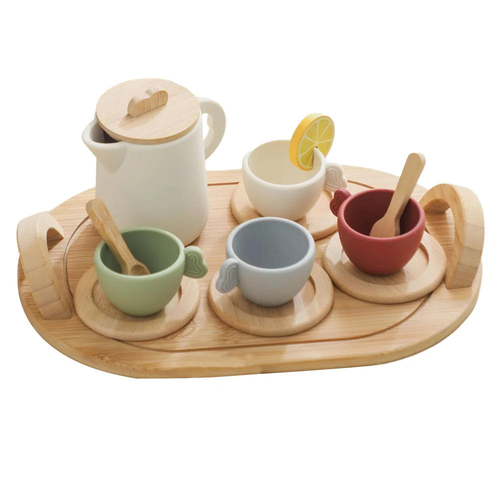 

Afternoon Tea Toys Tiny Kids Tableware Making Teapot House Decor Miniature Ornaments Wood Teaware for Toddler Wooden Child