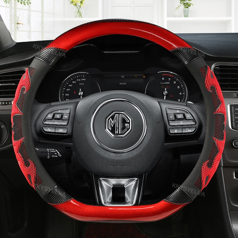 Carbon Fibre Car Steering Wheel Cover Wrap D Shape For Mg Hs Zs Hs Phev Mg3 Zst Ehs Mg5 Mg6 Gs Zs Ev D Type Car Steering-Wheel