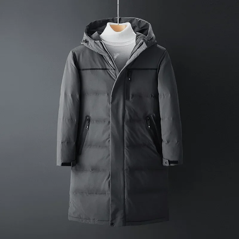 Winter men's long outdoor down jacket high quality thick white duck down warm hooded loose casual jacket mens coat size 5XL