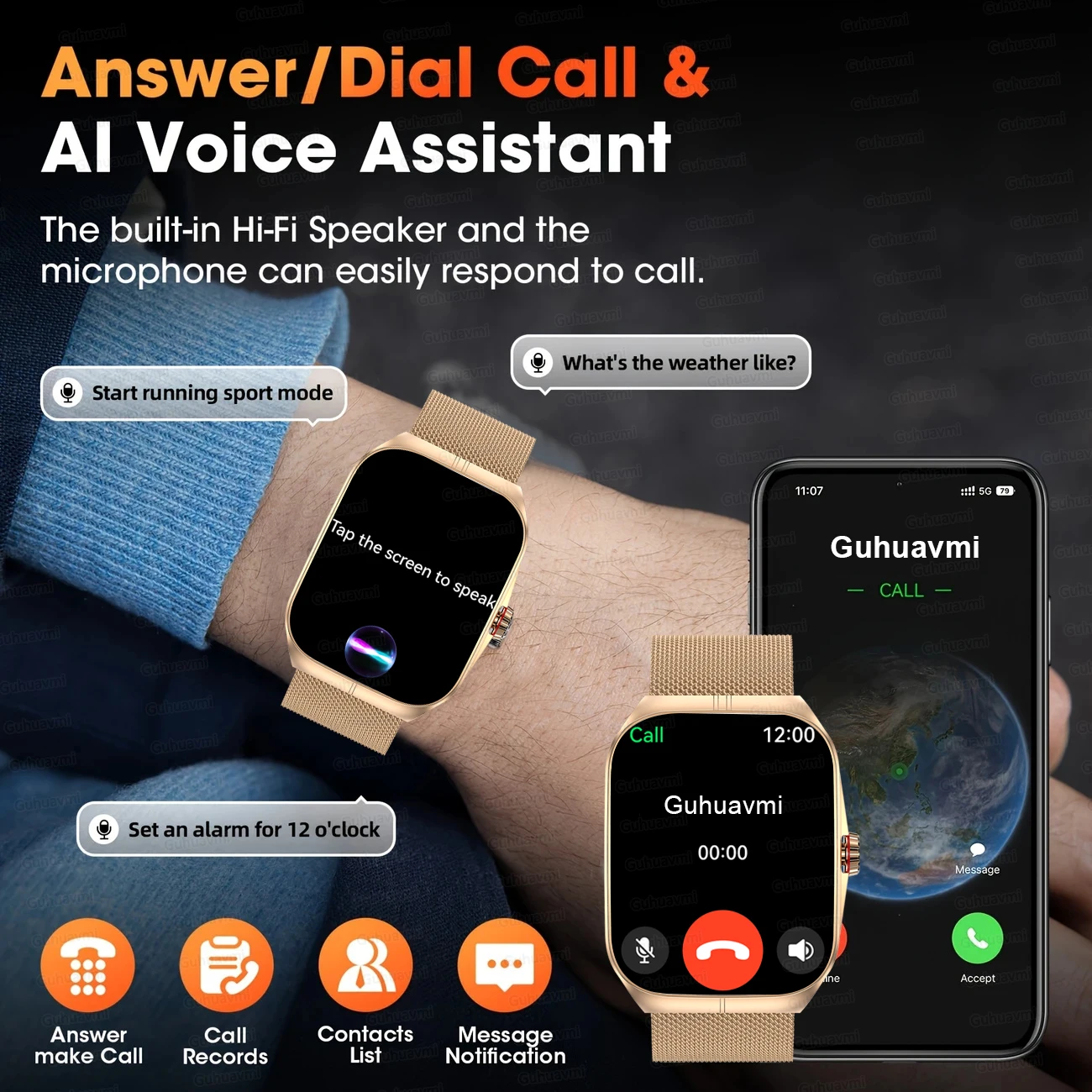 2025New1.95 inch Smart Watch Bluetooth Calls music IP68 Waterproof  Sports Mode Health Monitoring Voice control Smart Watch 3