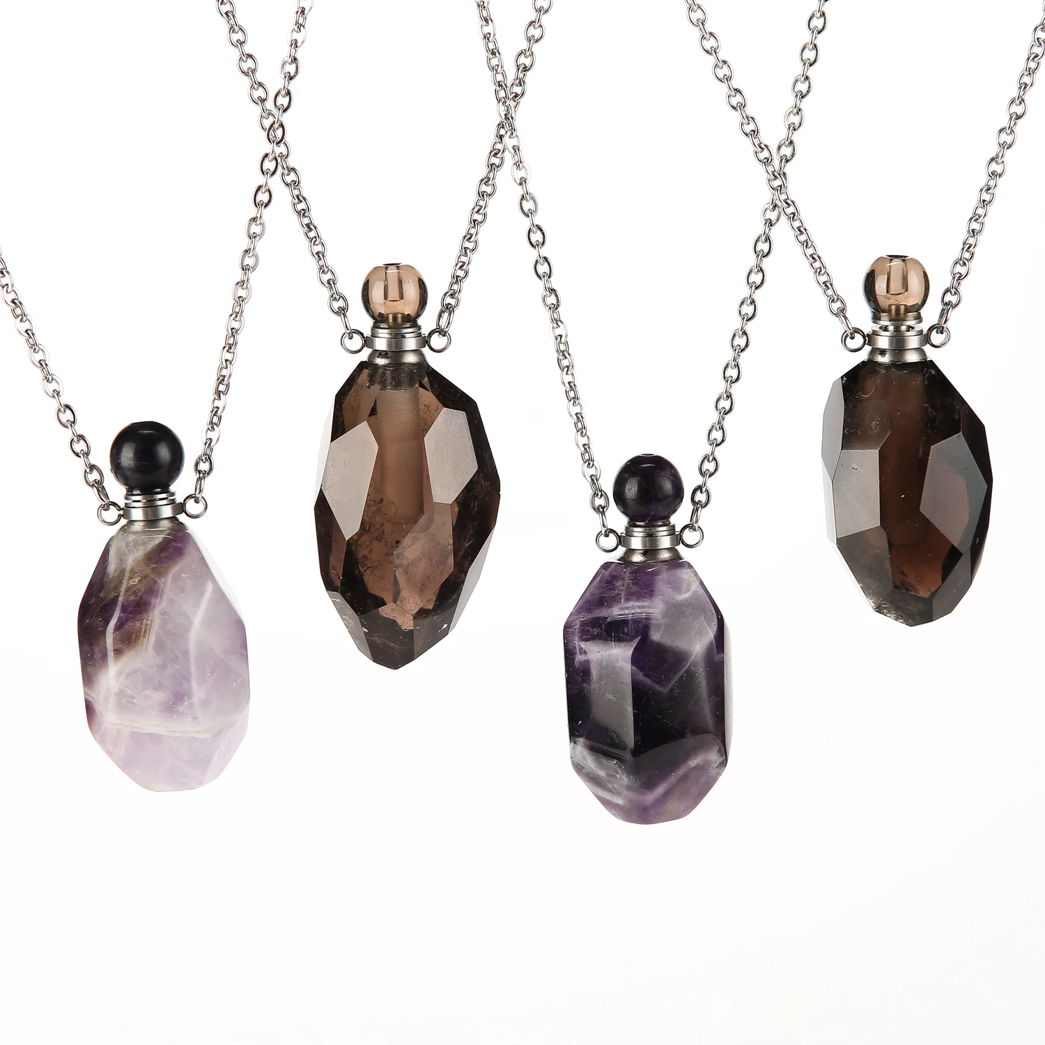 Natural Crystal Geometrically Cut Irregular Perfume Bottle Pendant Unisex Party Option Necklace