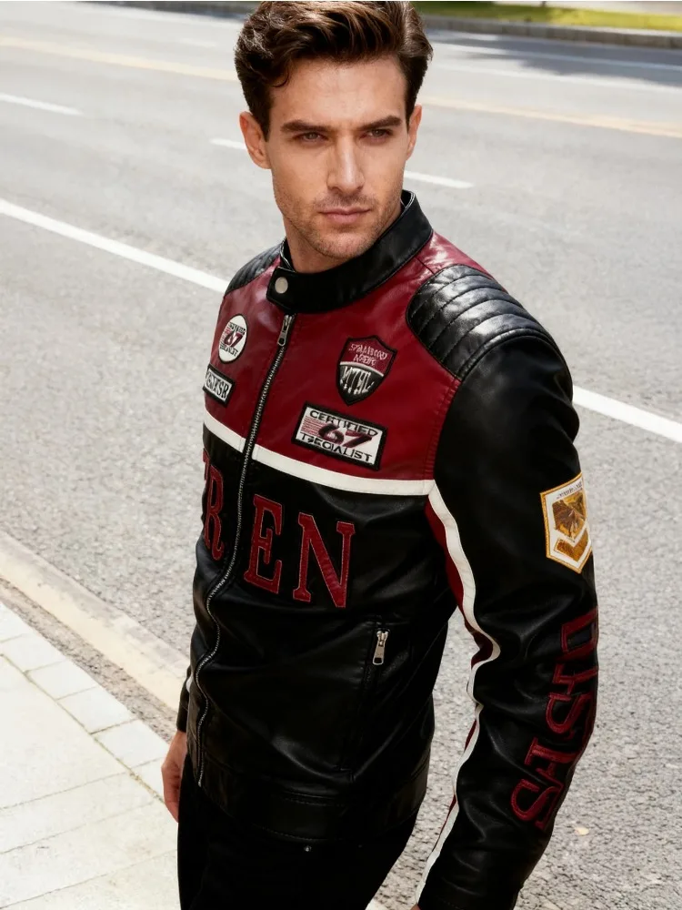 인조 가죽 레이싱 재킷 오버사이즈 오토바이 바이커 레이서 재킷 스트리트웨어 유니섹스