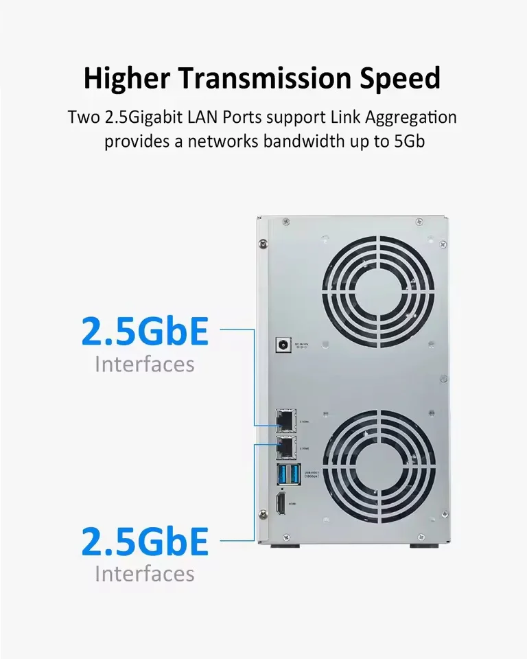 TERRAMASTER T6-423 6베이 NAS-쿼드코어 CPU 4GB DDR4, 2.5GbE 포트x 2를 탑재한 SMB용 고성능 네트워크 스토리지 서버(디스크 미포함)