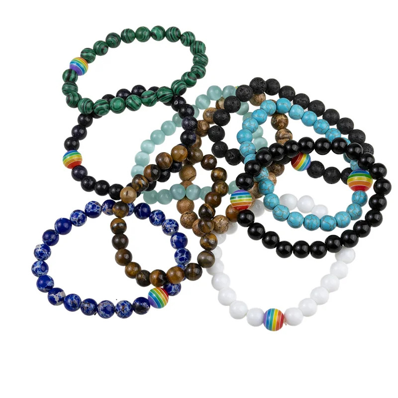 

New10pcs Random Stone Bead Bracelet For Women 8mm Colorful Natural Stone Bracelet Men Jewelry Gifts