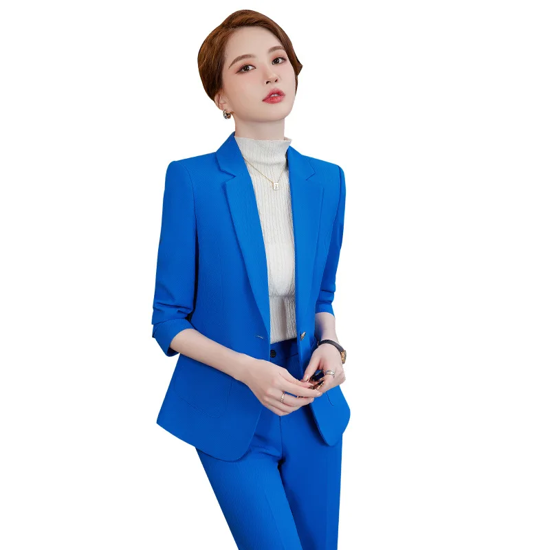 

Orange Suits Women Autumn Winter New Fashionable Temperament Professional Slim Blazer And Flare Pants Office Ladies Work Wear