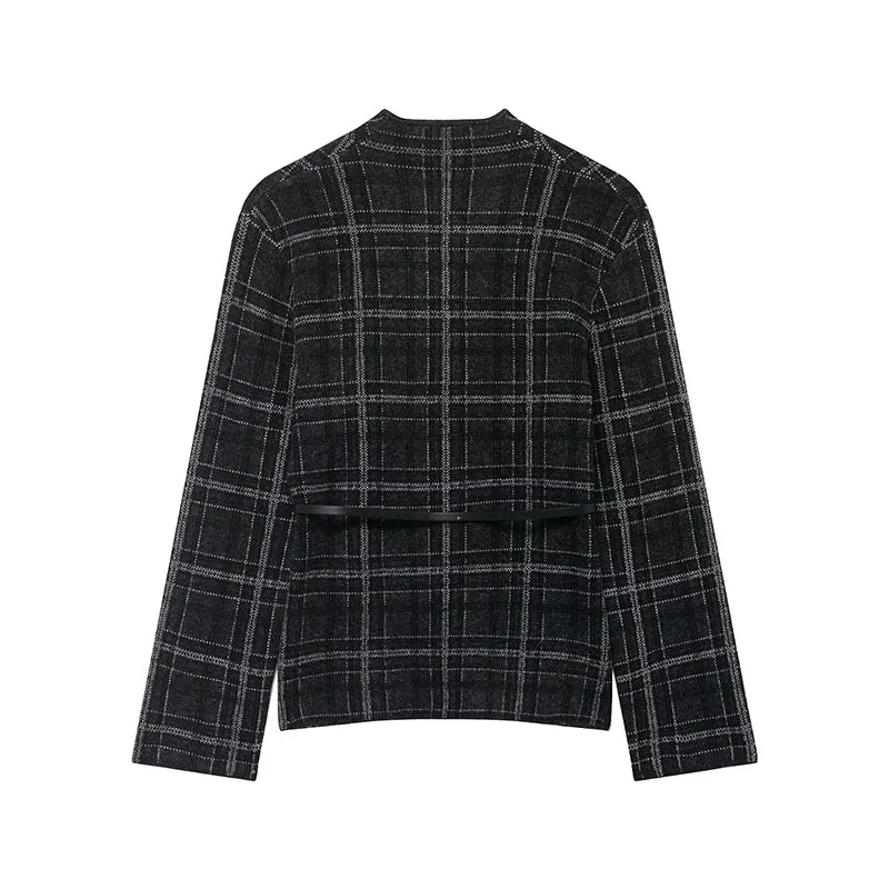 Women Check Knitted Jacket 2025 Autumn Winter Women's Coat Long Sleeve With Belt Jackets Female Streetwear Casual New Outerwear
