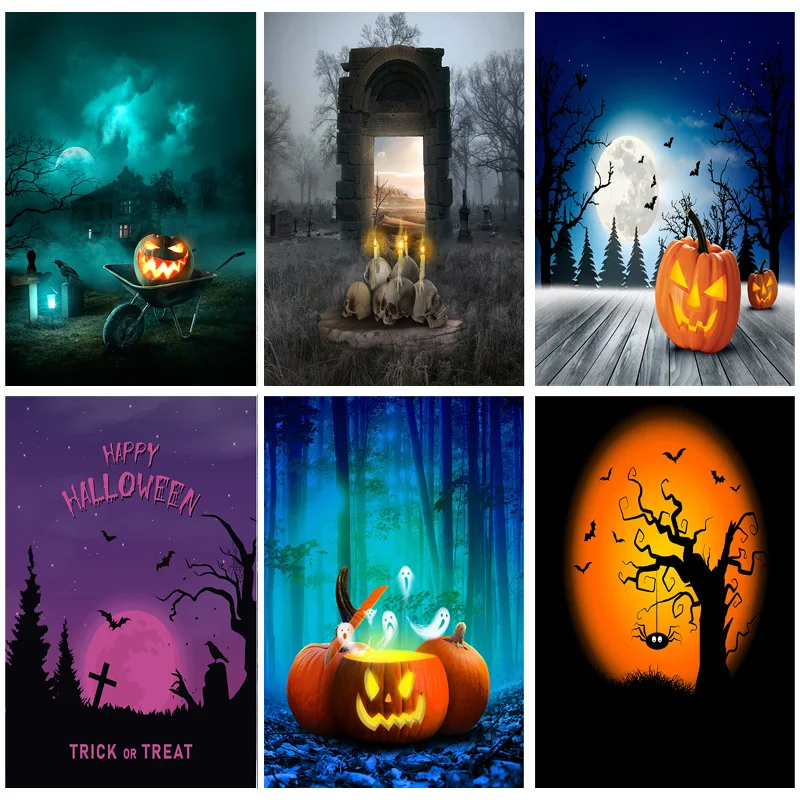 

Vinyl Custom Halloween Backdrop Tombstone Pumpkin Moon Photography Background For Photo Studio Props 211013 JKL-07