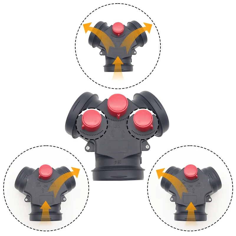 75MM/ 90MM/ 90MM TO 75MM Vavle Flap Adjustable Air Diesel Heater Vent Ducting T Branch Splitter Exhaust Pipe Joiner Connector Heater Duct Connector Car Heater Accessories