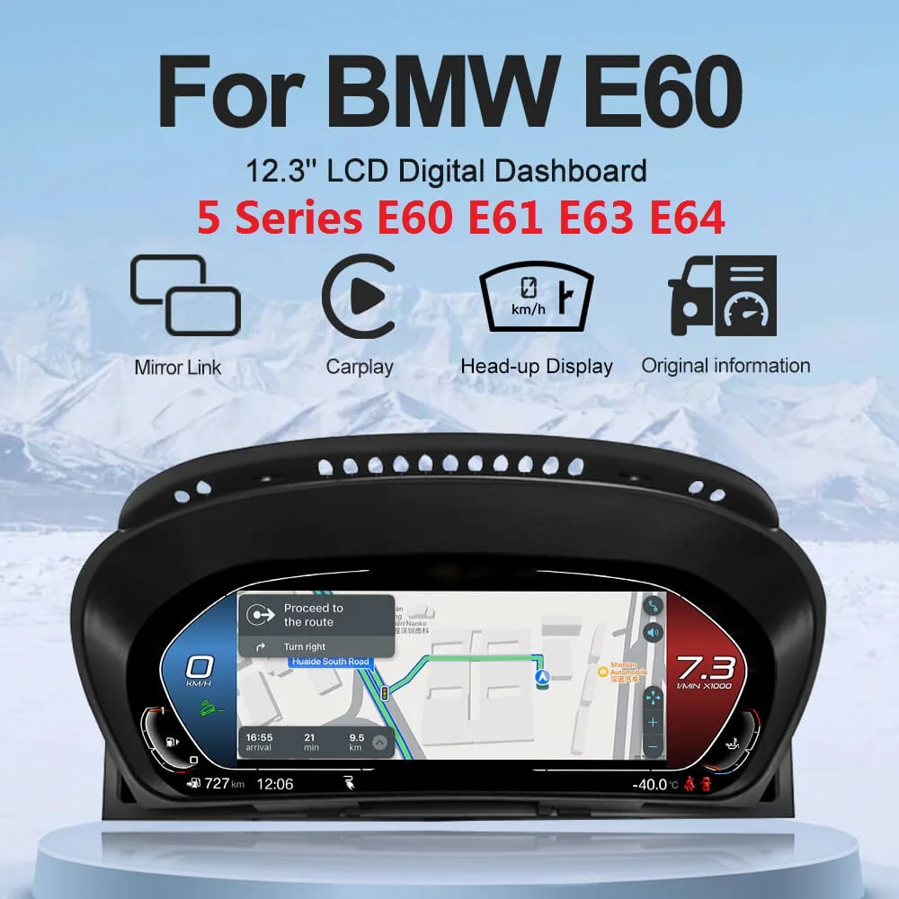 BMW 5 시리즈용 디지털 대시 보드, 블루 라이트 눈부심 방지 스크린, 자동차 계기판, 클러스터 패널 조종석, 12.3 인치