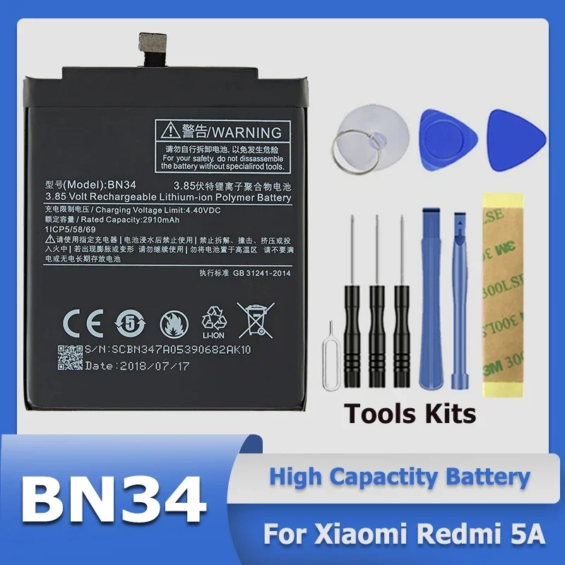 

Аккумулятор XDOU BN34 для Xiaomi Redmi 5A 5,0 дюйма, сменный аккумулятор + инструменты, высокое качество