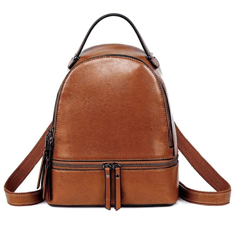 New Genuine Leather Rucksack Female Travel Knapsack High Quality Fashion Design School Daypack Women Oil Wax Cowhide Backpacks 