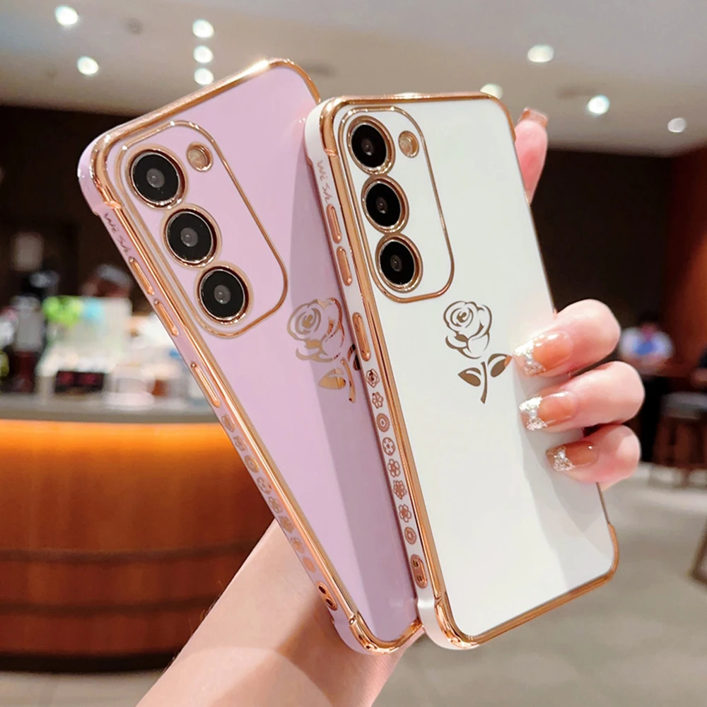 Cute Rose Flower Plating Case For Samsung Galaxy S23 S22 Ultra Plus S21 S20 FE A54 A34 A14 A53 A52 A24 A23 A25 A13 5G_voghion.com