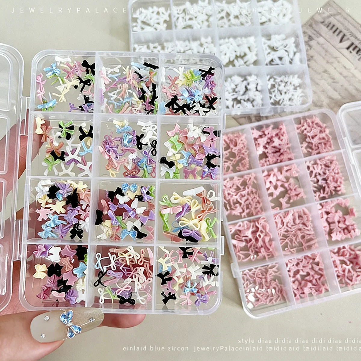 블랙핑크 리본 컬러풀 레진 리본 딸기 체리 펄볼 꽃 네일아트 DIY 데코레이션