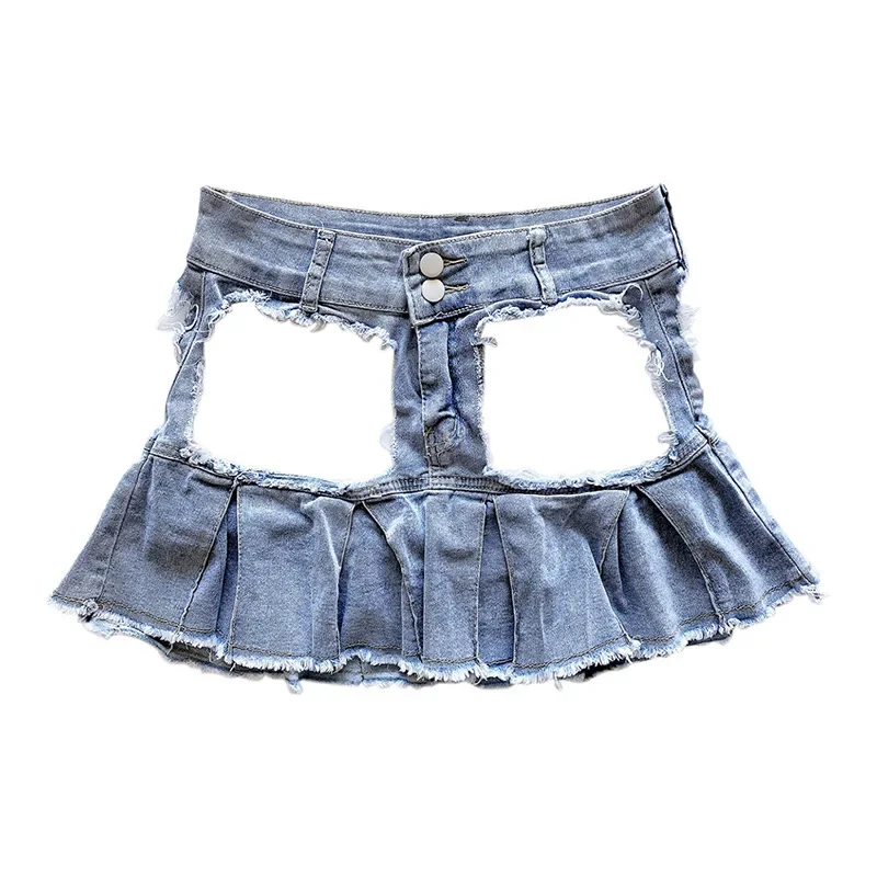 Low Waist Sexy Women Shorts Skirts 2024 Summer Denim Splicing Broken Hole irregular Ladies Skinny Nightclub DJ Super Short Jeans