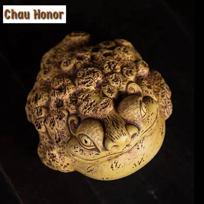 Creativity Lucky Golden Toad Statue Ornaments Chinese Yixing Purple Clay Tea Pet Handmade Tea Set Decors Tea Ceremony Collection