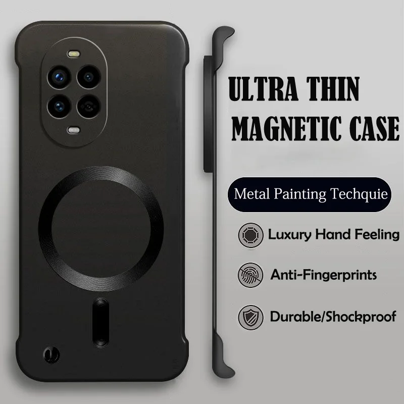 Luxury Magnetic Wireless Charging Phone Case with Hard PC Bumper Protective Cover