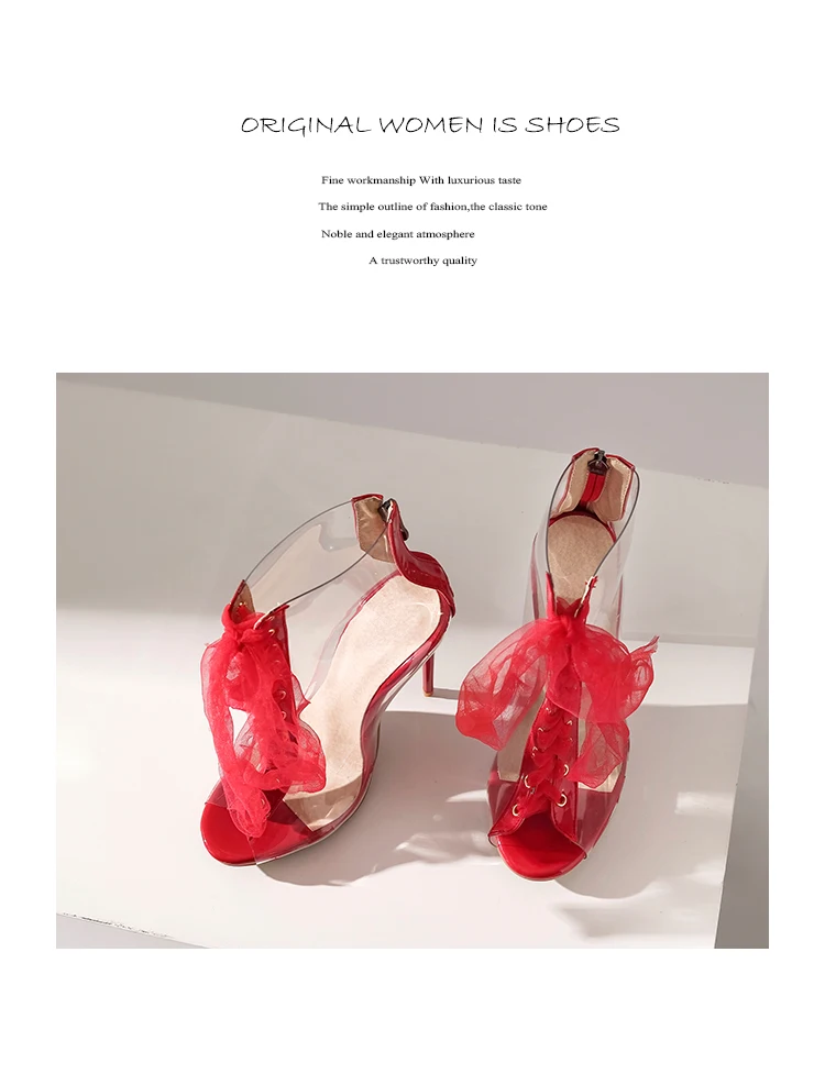 Transparente Rote, Schwarze und Weiße Spitze Peeptoe-Stiefeletten für Damen, Elegant und Sexy für Partys, 12cm Stilettoabsatz, 2026 Frühling/Sommer Neuestes Modell, Größen 45, 46, 47, Übergröße, Modisches Accessoire, Sandalen in Rot, Schwarz, Weiß, Schleifendesign, Reißverschluss, Designer-Stil – Detail 24