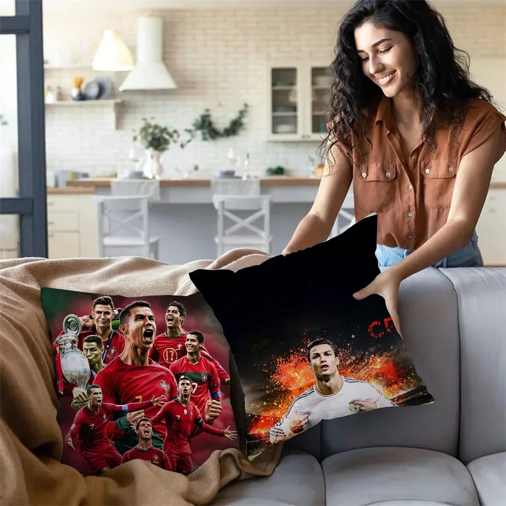 Pillow Covers Cartoon Sofa Decorative Home Double-sided Printing Short Plush Cute Cushion Football Star C Ronaldo Number 7 Cover
