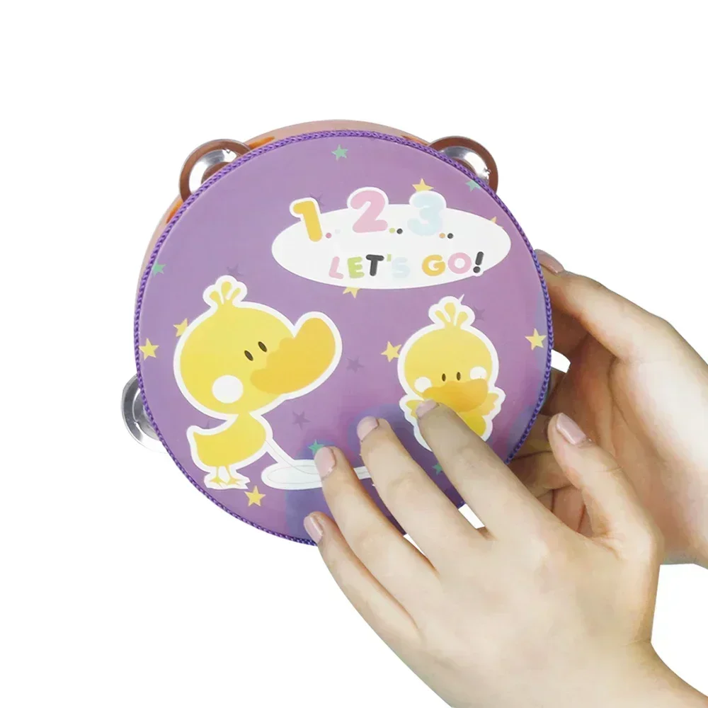 Orff Beats Flower Bells and Drums Cartoon Tambourine Wooden Handheld Tambourine for Kids Durable Music Educational Gift