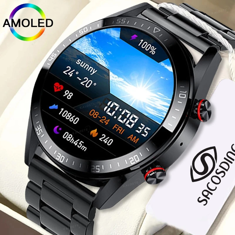 KALOSTE Smart Watch 454*454 HD Screen 300mAh Always Display The Time Bluetooth Call Local Music Sport Smartwatch Men For Android