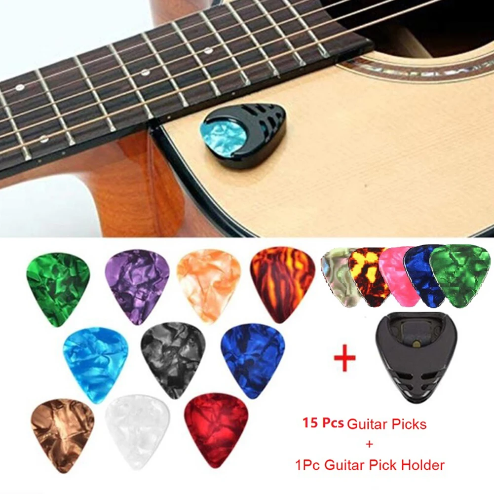 15 Pcs Electric Guitar Picks with Guitar Pick Holder Plectrums for Acoustic Electric Bass
