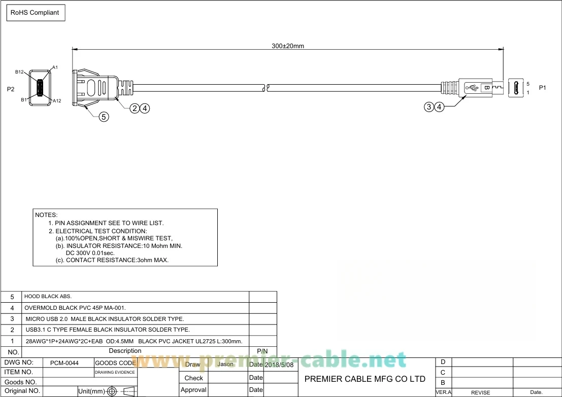 Einbau-USB-3.1-Typ-C-Buchse auf Micro-USB-2.0-Stecker, quadratisches, flaches Datenübertragungskabel – Detail 7