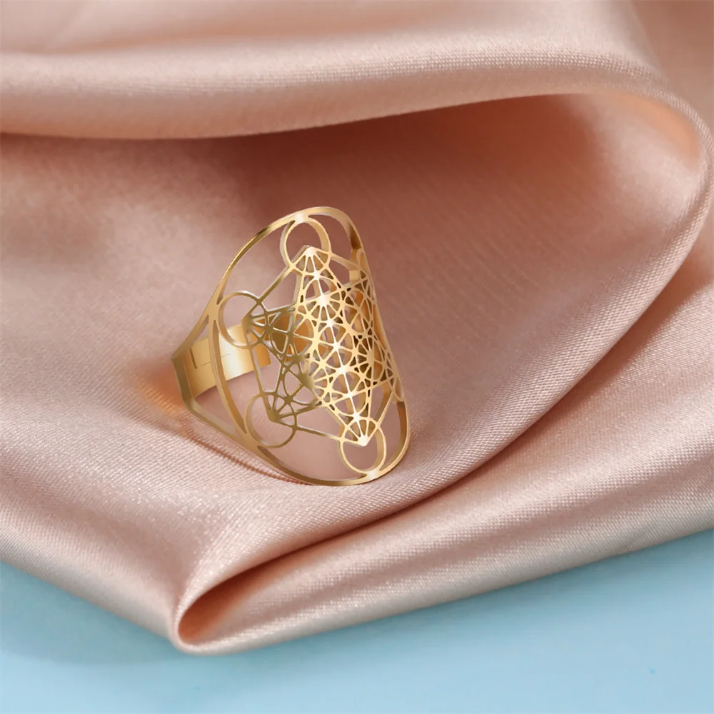 Flower Of Life Ring Adjustable Stainless Steel Sacred Geometry_voghion.com