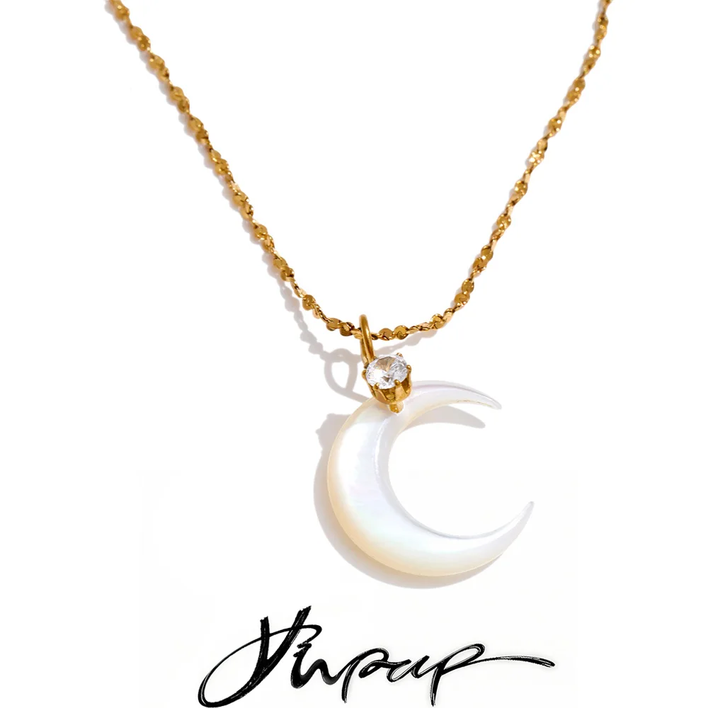 Yhpup Waterproof Shell Zircon Moon Necklace