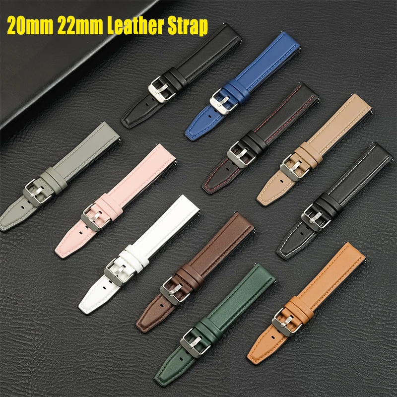 Elegant Leather Wristband - 20mm/22mm Adjustable Strap
