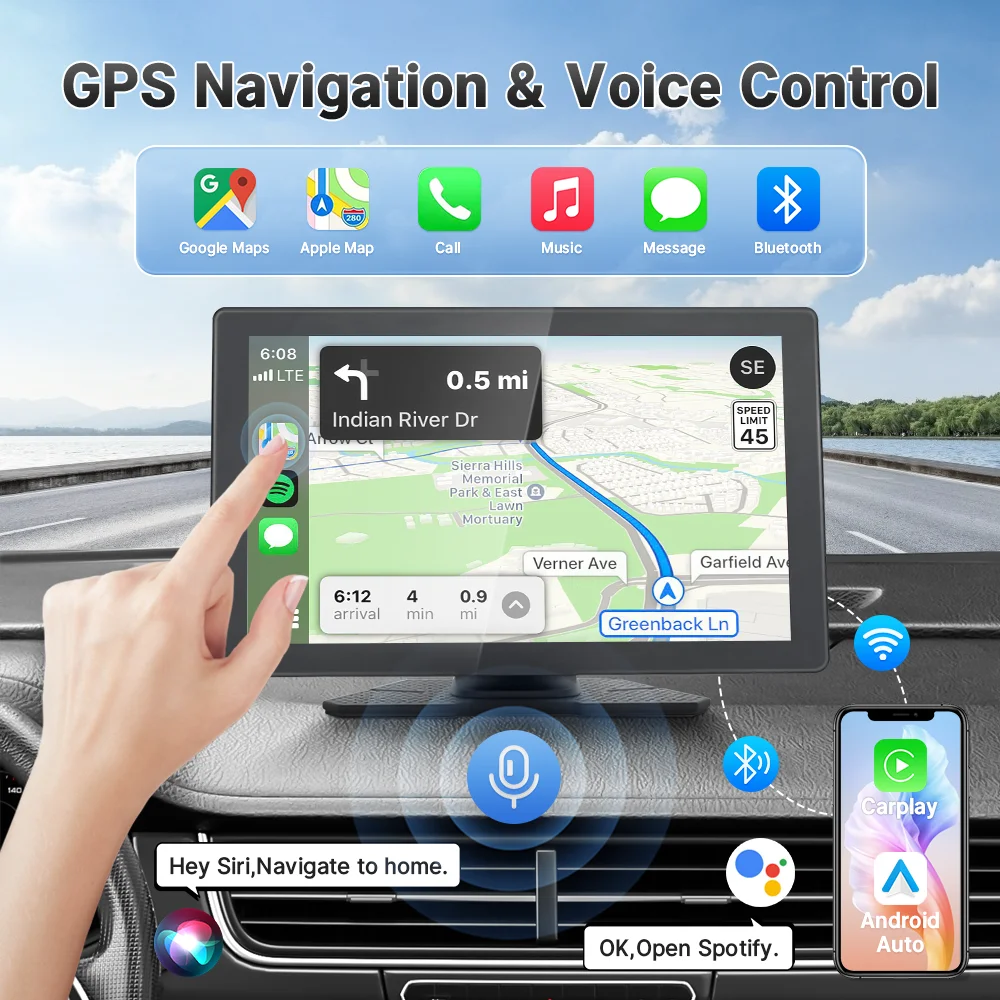 9 인치 휴대용 자동차 라디오 HD 터치 스크린 자동차 비디오 플레이어 무선 CarPlay 안드로이드 자동 후면보기 카메라 블루투스 USB FM