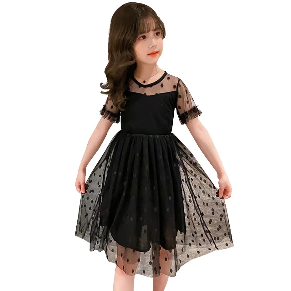 

Summer Dresses For Girls Dot Mesh Dress For Girl O Neck Children Dress Casual Style Teenage Girl Costume 4 5 6 7 8 9 10 11 12 13
