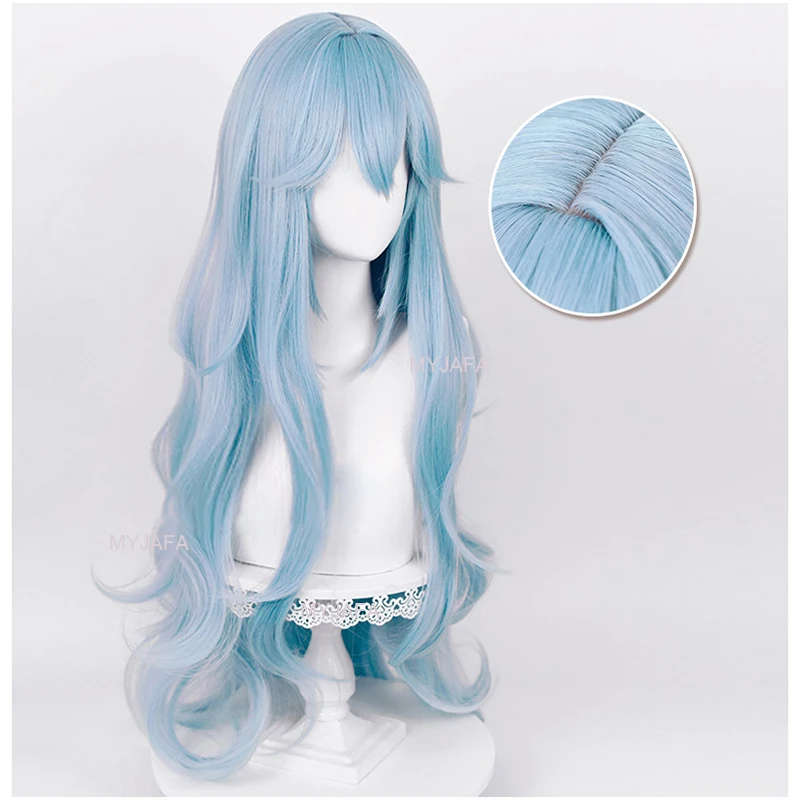 Фото Парик для косплея аниме Ayanami Mei из ЭВА, 100 см, длинные голубые волнистые термостойкие синтетические волосы, парик, шапочка, шпилька №2