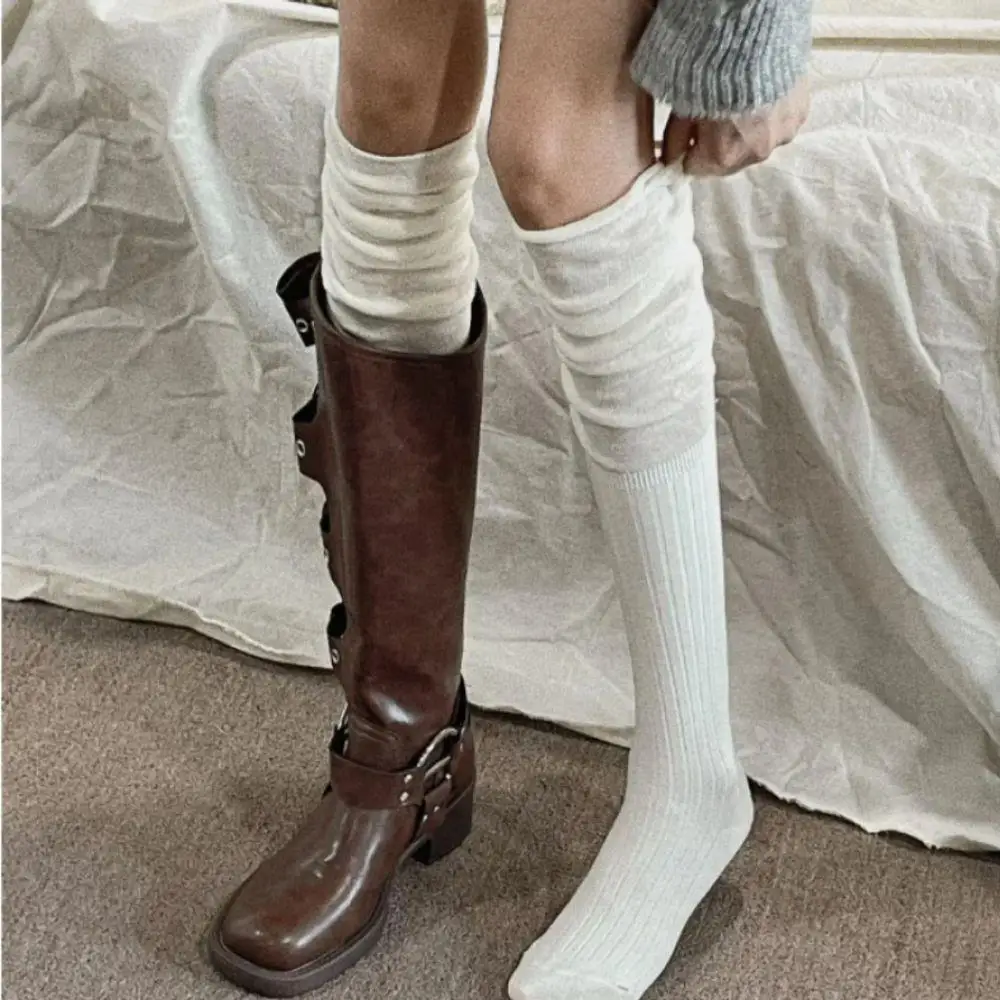 1/2Pairs Women's Stockings Winter Preppy Style Knee High Socks Female Soft Cotton Knitted Stocking JK Solid Color Long Socks