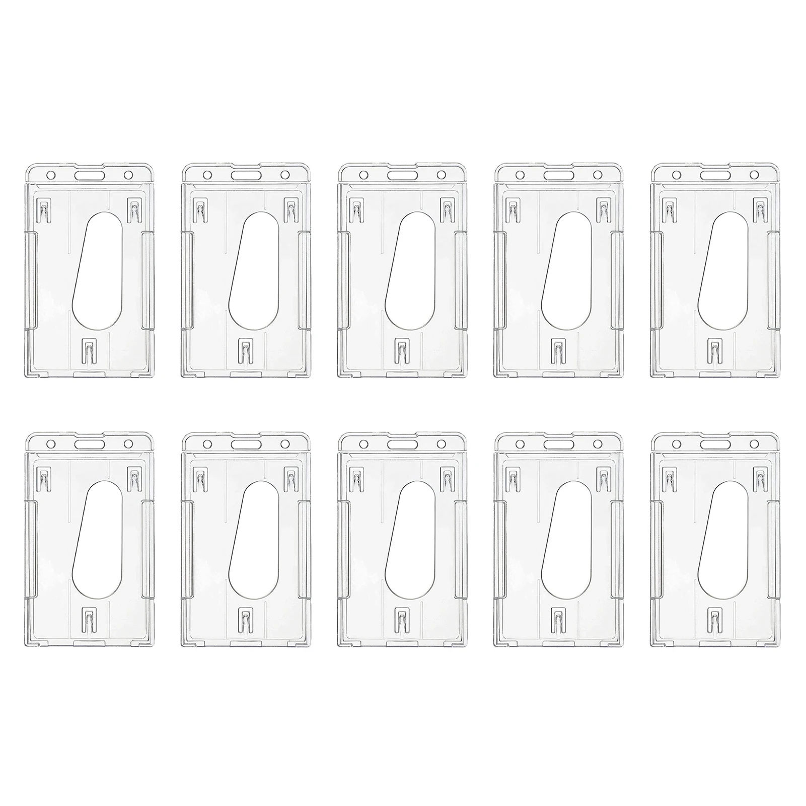 

10pcs Hard Durable Vertical School Office Transparent Cover Teacher Badge Thumb Slot ID Card Holder Double Side Protector Case